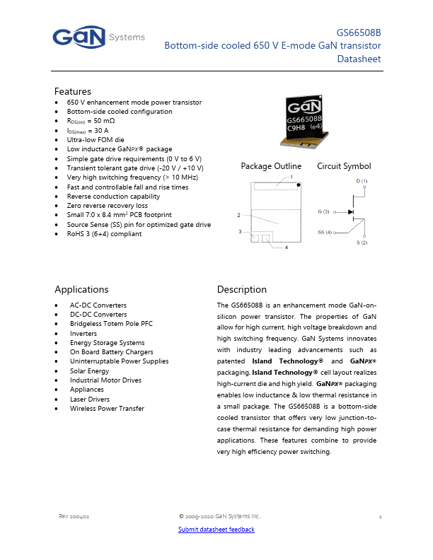 GS66508B Datasheet | GaN Systems