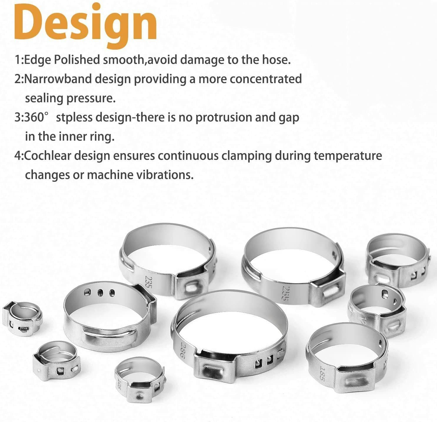 115Pcs Stainless Steel Single Ear Crimp Hose Clamp 6-28.6mm w/Pincer ...