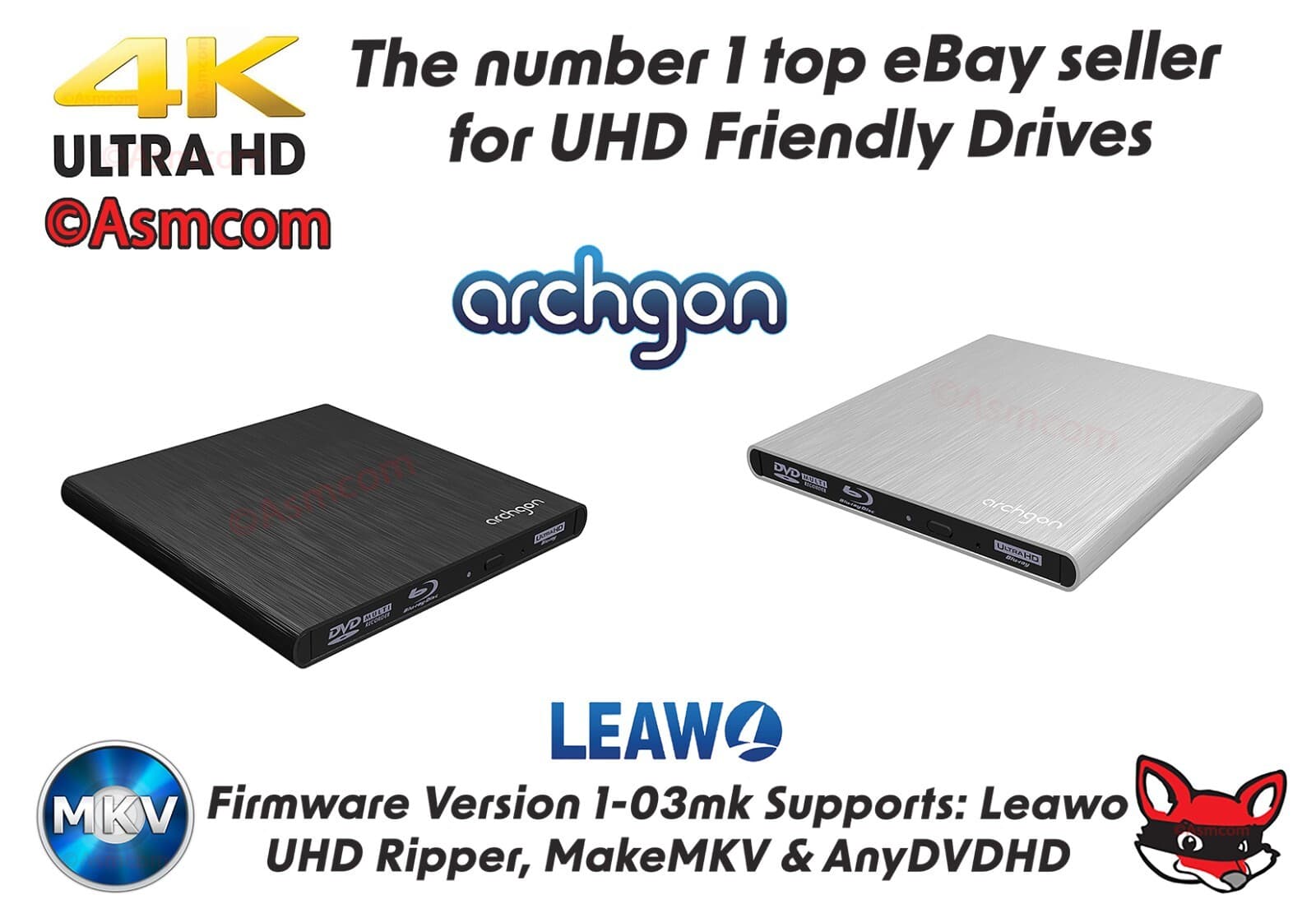 Archgon MD-8107S-UHD 4K-Ultra HD External Drive, LG-BU40N 1-03MK or 1 ...