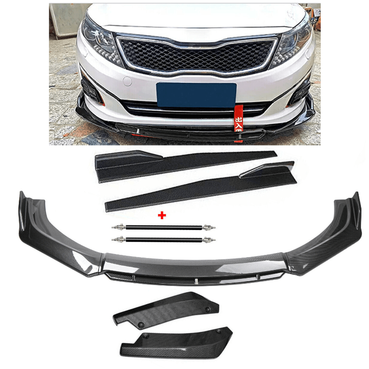 Front Bumper Splitter Body Kits +Side Skirt+Rear Lip Strut For Kia ...