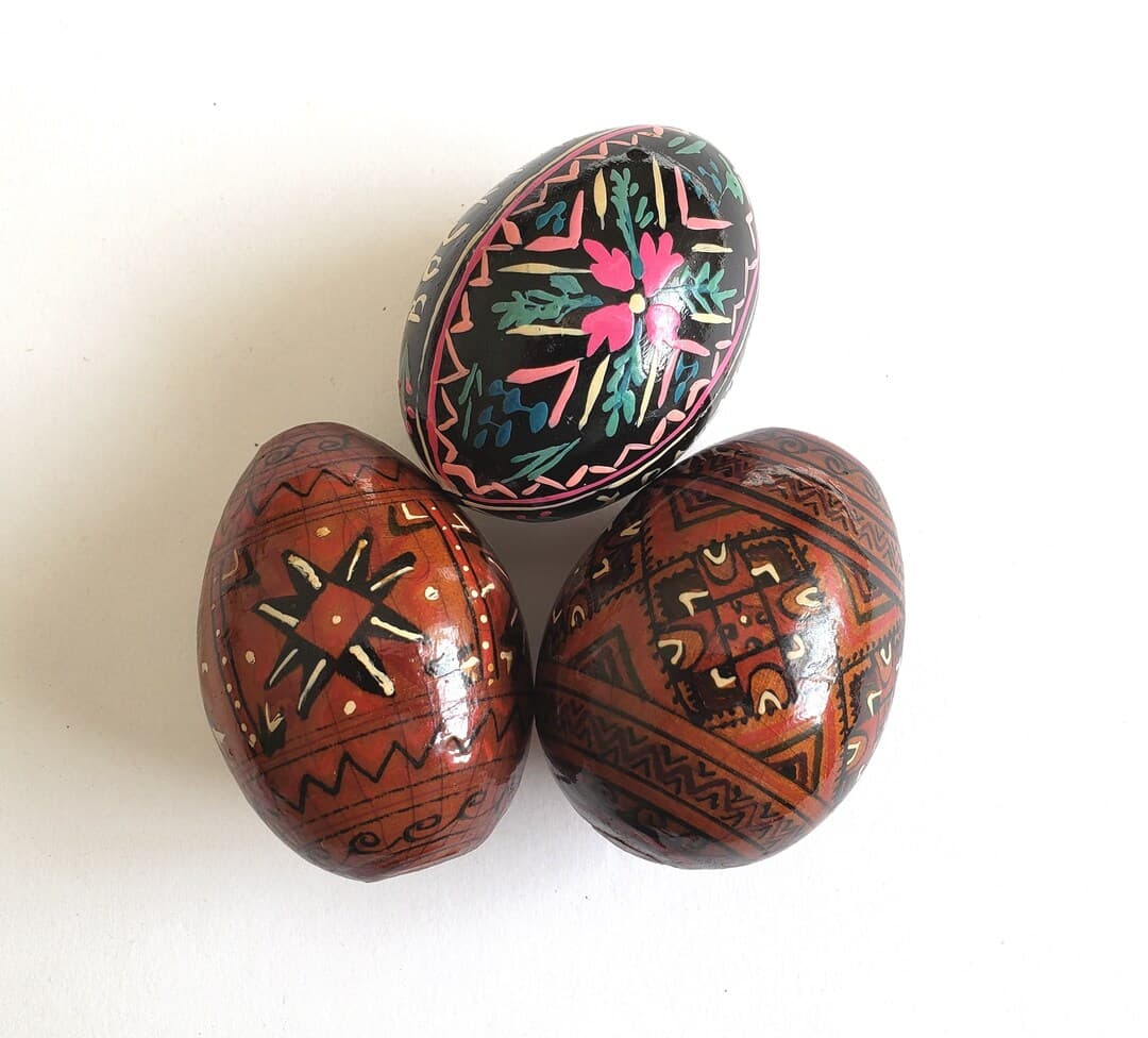 Set of Three Hand Painted Wooden Folk Art Easter Eggs - Etsy