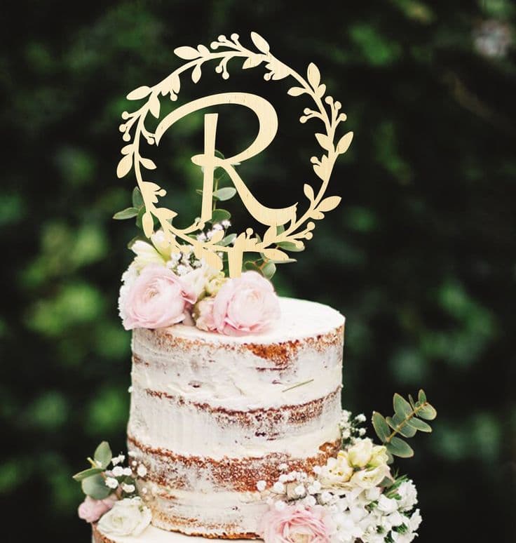 Wooden Cake Topper Initials Monogram for Rustic Wedding Cake