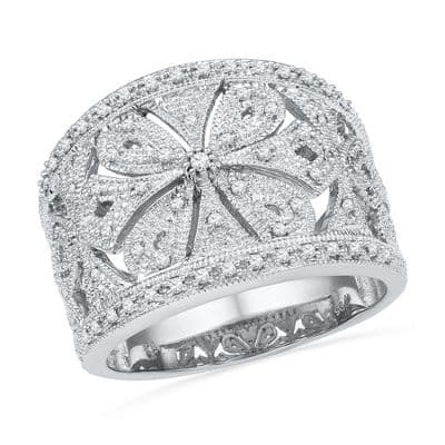 1/3 CT. T.W. Diamond Vintage-Style Windmill Ring in Sterling Silver ...