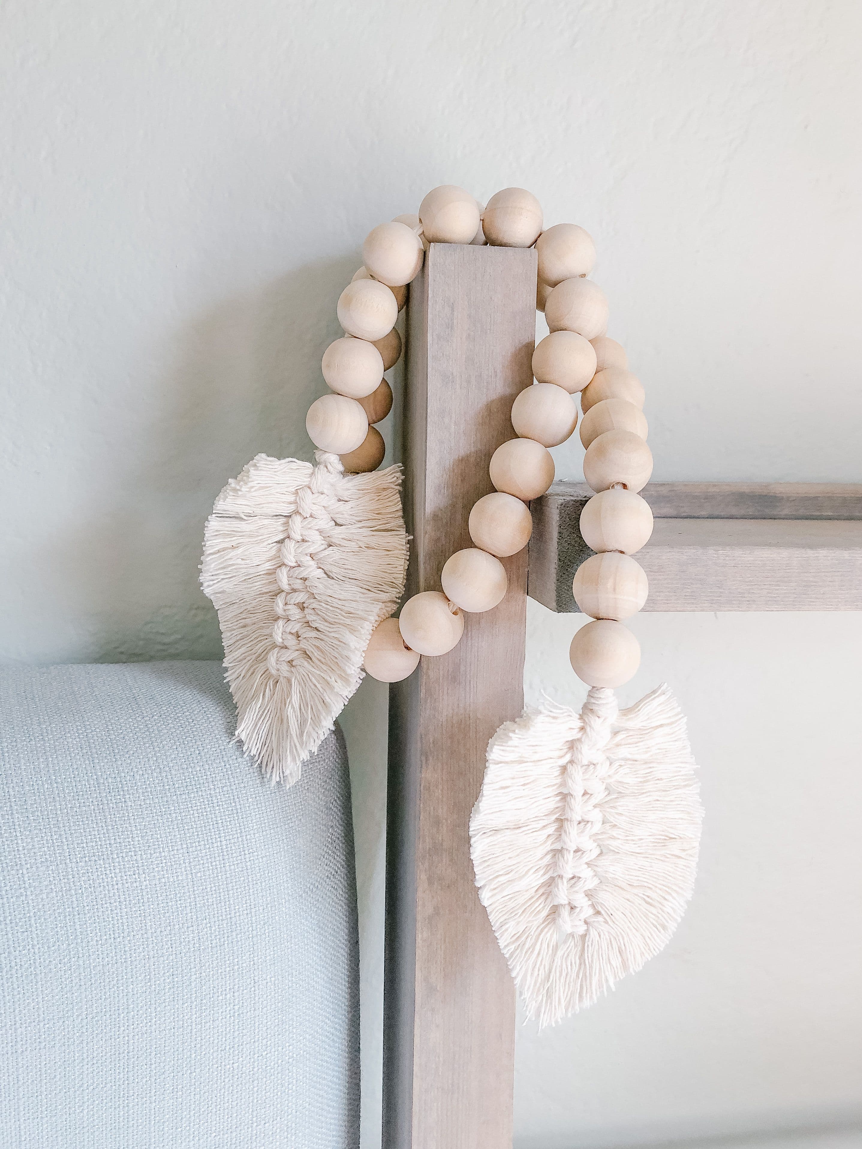 Boho farmhouse Scandi bead garland with macrame feathers by ...