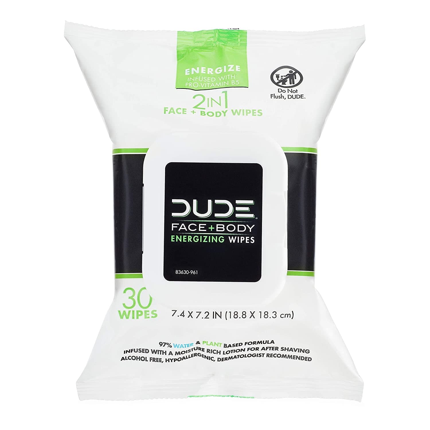 DUDE Wipes Cleansing Wipes, 2-in-1 Face and Body Wipes, Energizing, 30 ...