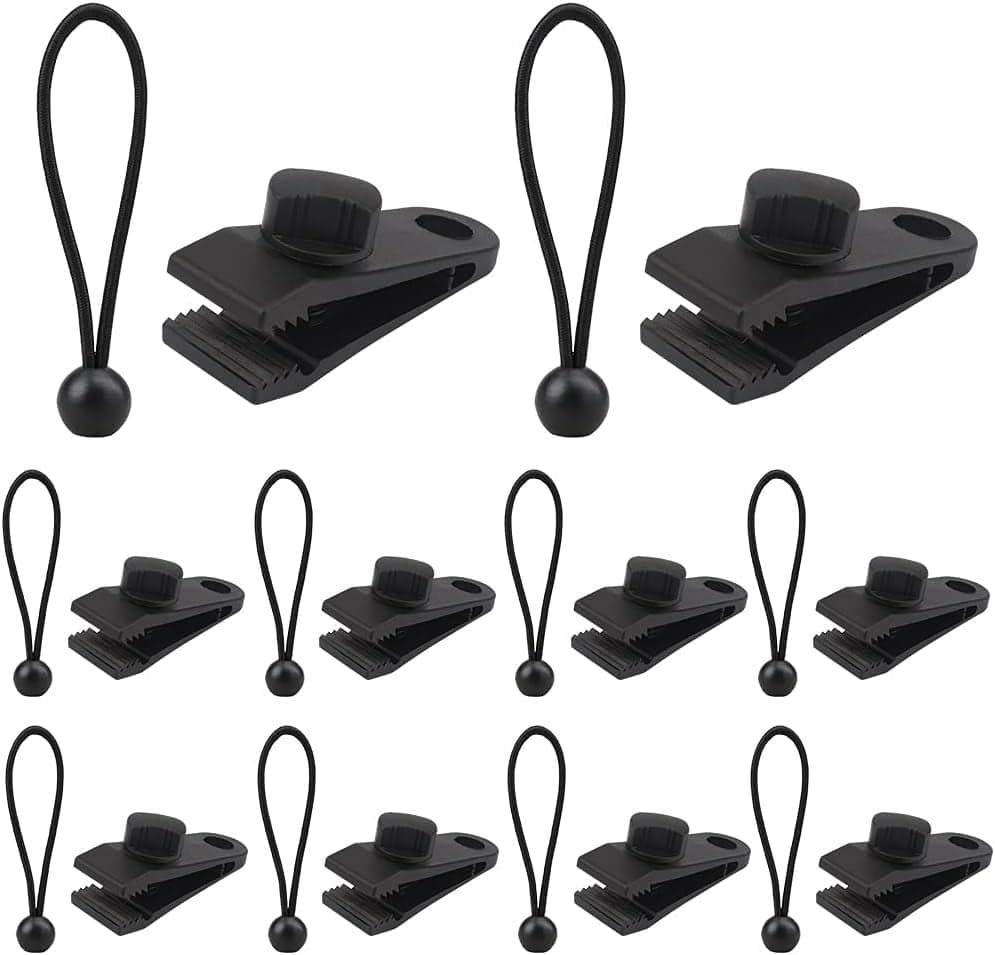 10 Sets of Bungee Balls and Tarp Clips Black 6 Inches Ball Bungee Cord ...