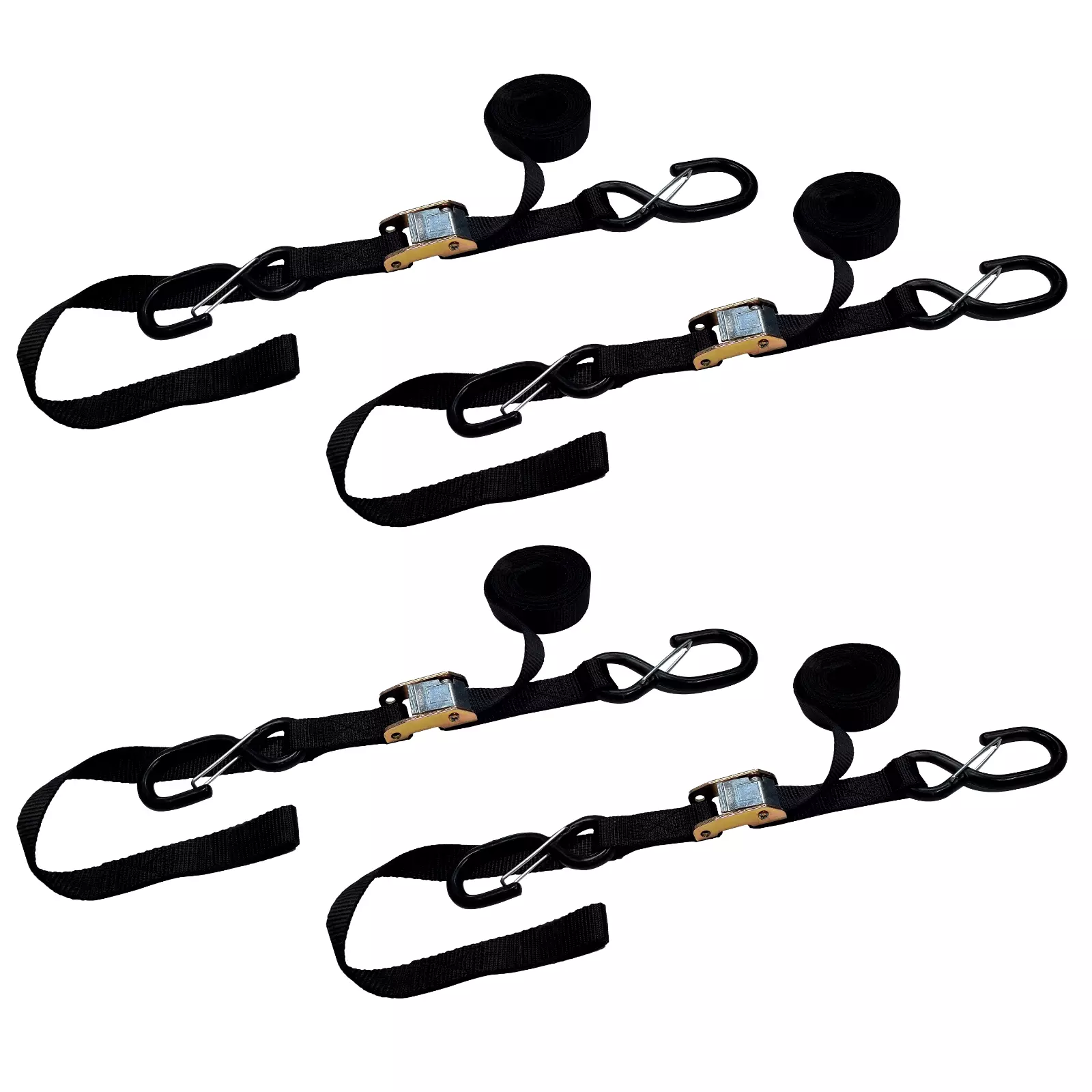 4 Pack 1" x 6' Cam Buckle Tie Down Strap w/ S Hook For Boat Motorcycle ...