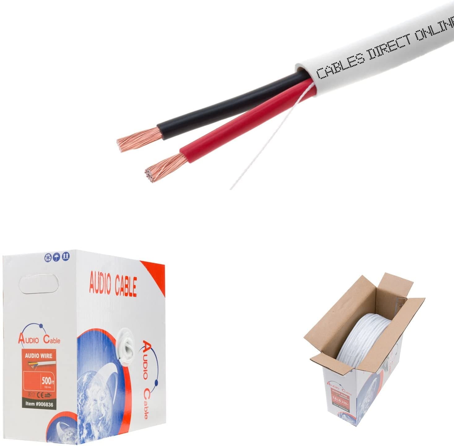 500ft Speaker Cable 16 AWG Wire Cl2 in Wall Bulk 16/2 Gauge 2 Conductor ...