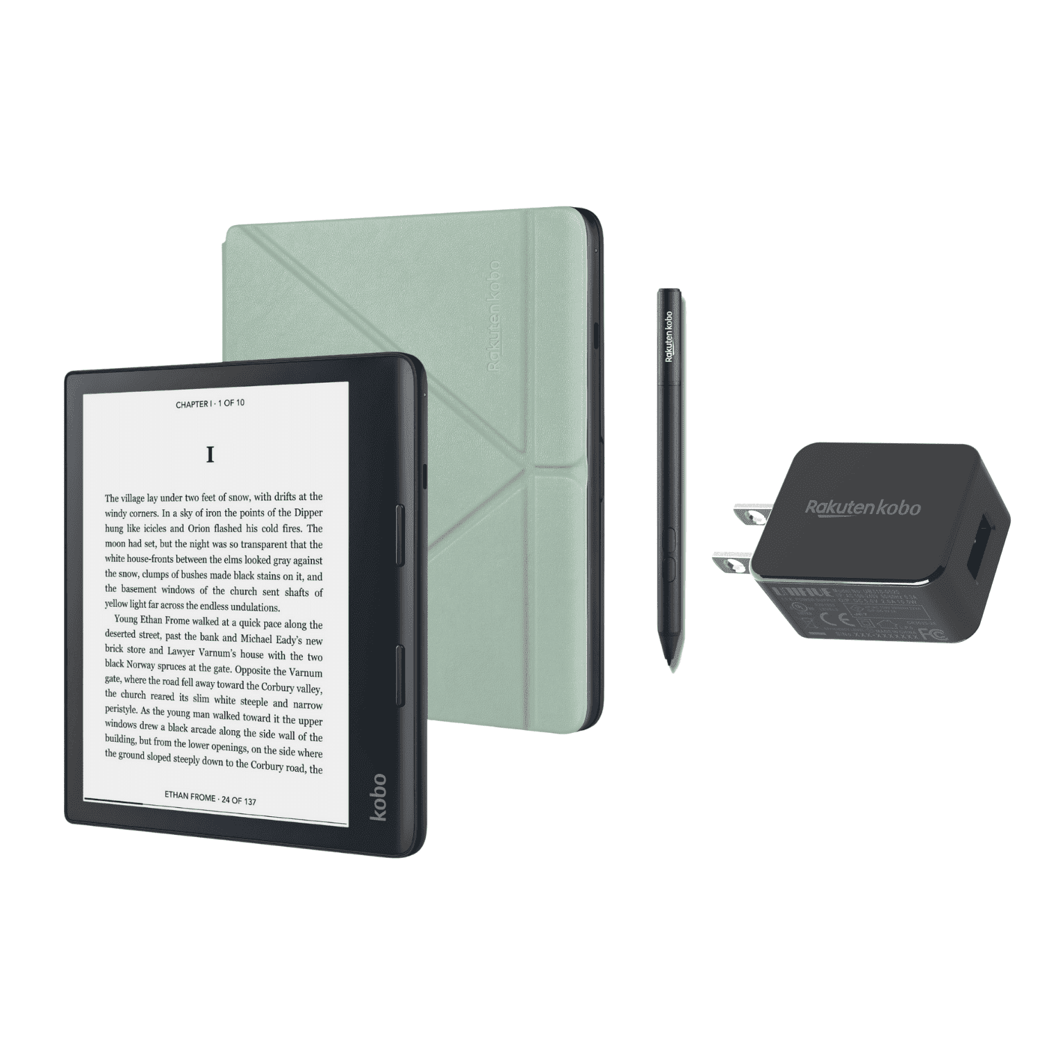 Kobo Sage eReader Bundle with Green SleepCover, Stylus and AC Adapter ...