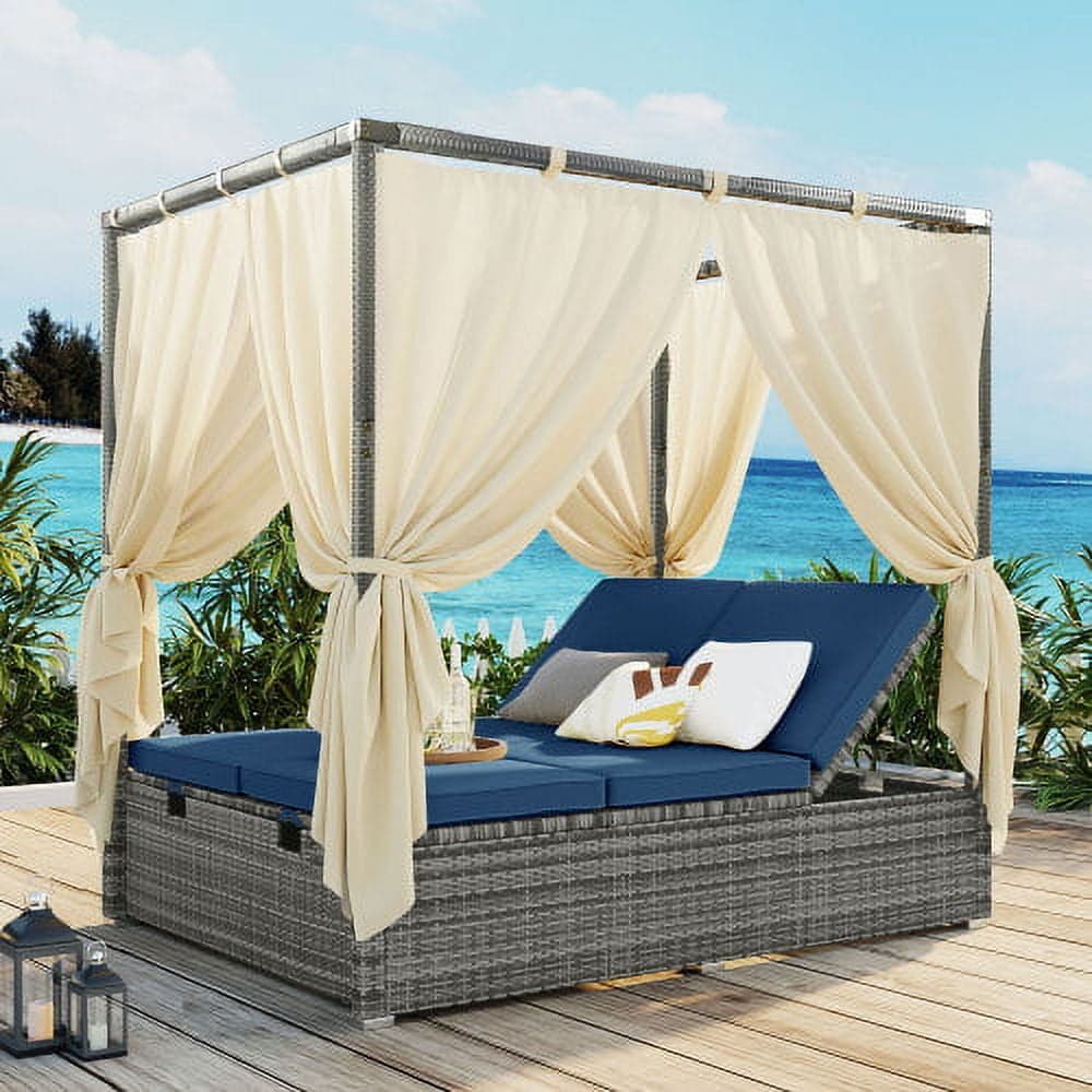 Patio Sunbed Daybed Outdoor Adjustable Canopy Bed with Retractable ...