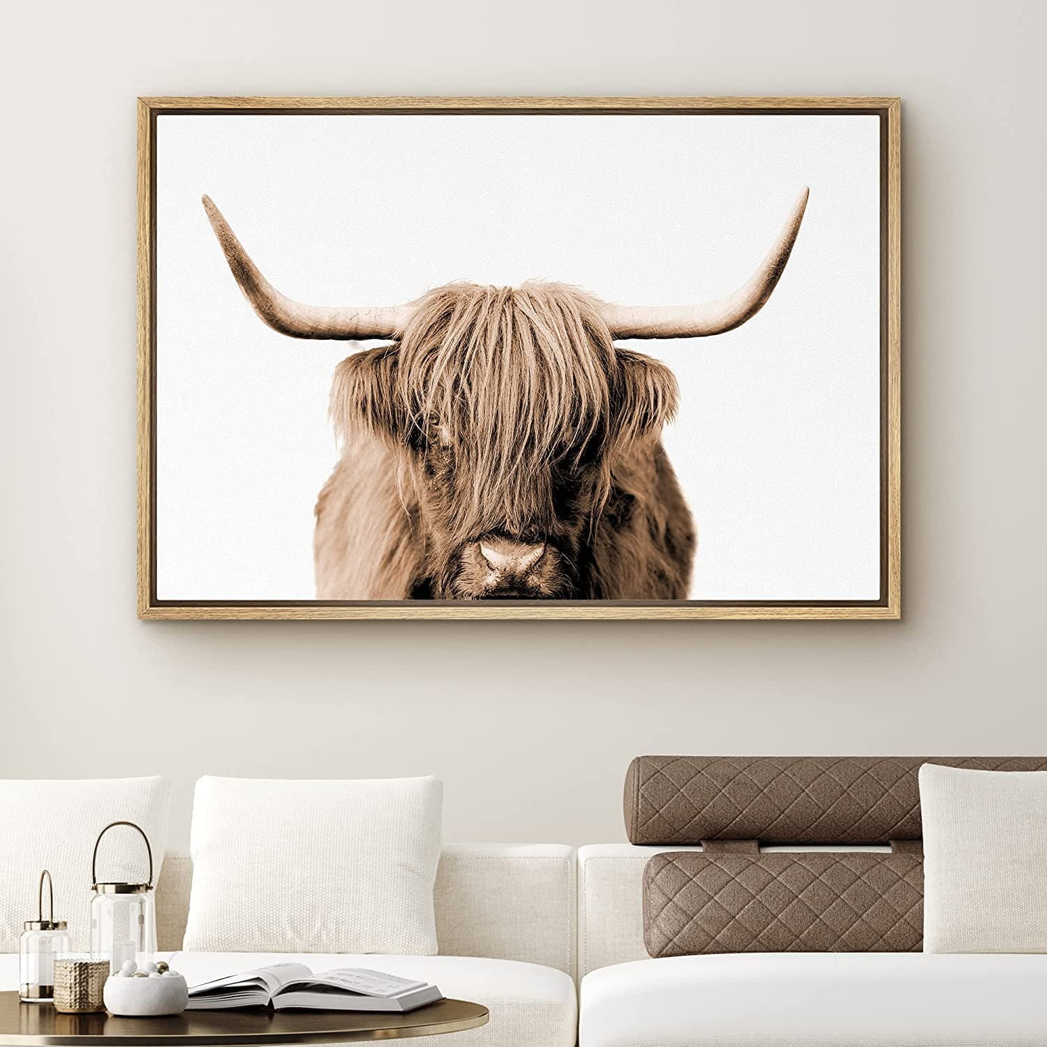 PixonSign Large Highland Cow Canvas Artwork, Farm Animal Portrait Decor ...