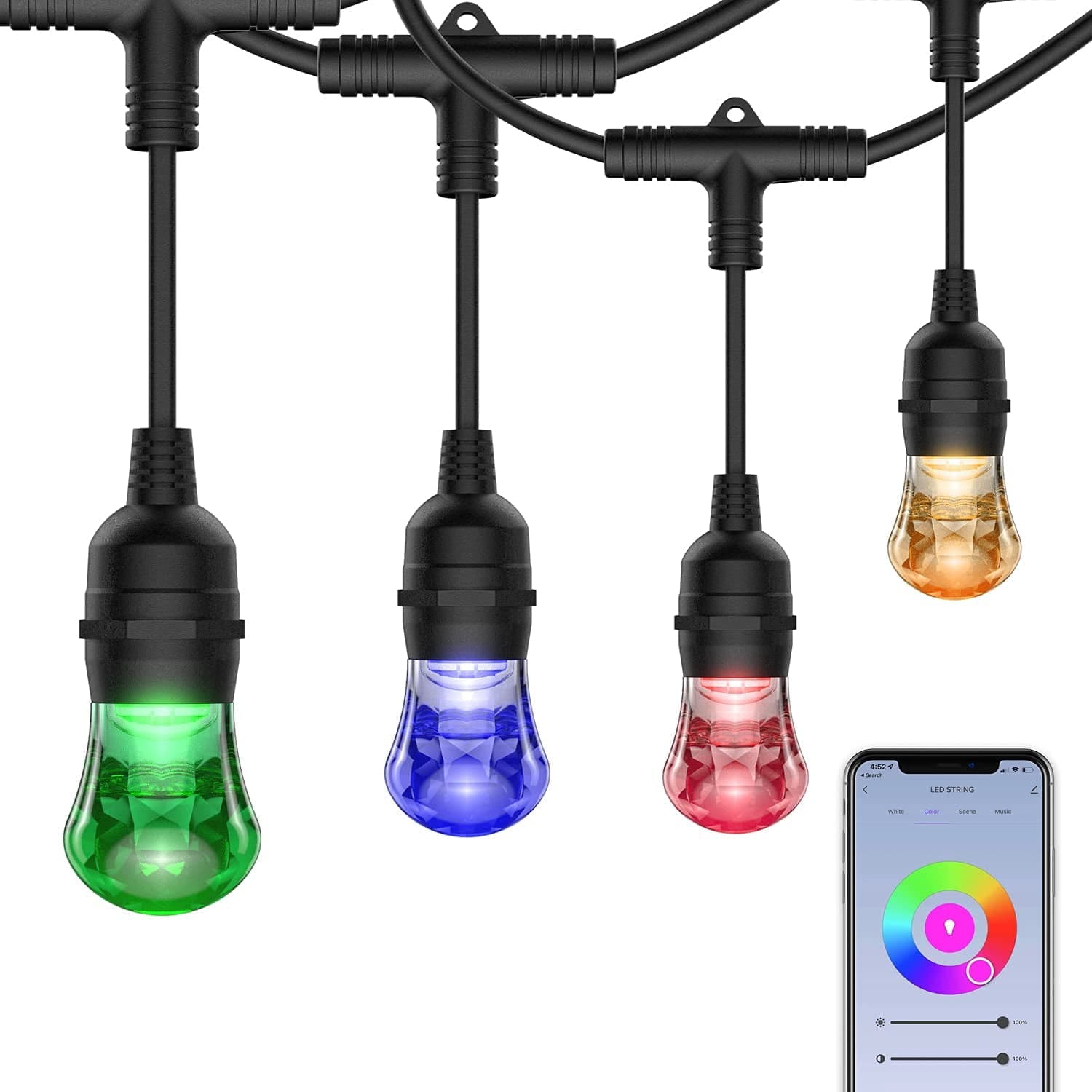Smart Color String Lights, 48Ft LED Smart Color Changing Patio Lights ...