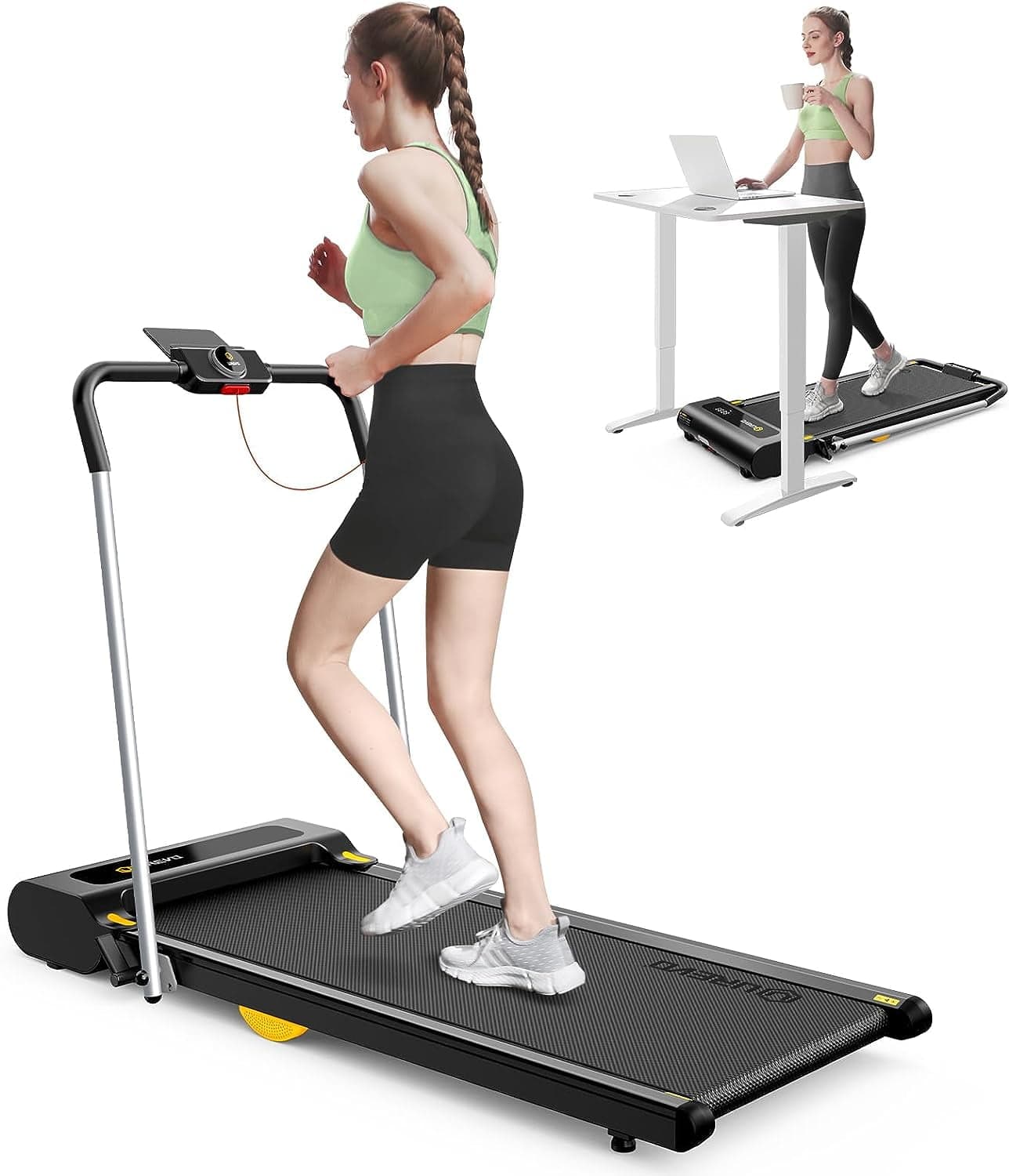 UREVO 2 in 1 Under Desks Portable Treadmill, Walking Pad, 5HIIT Modes ...