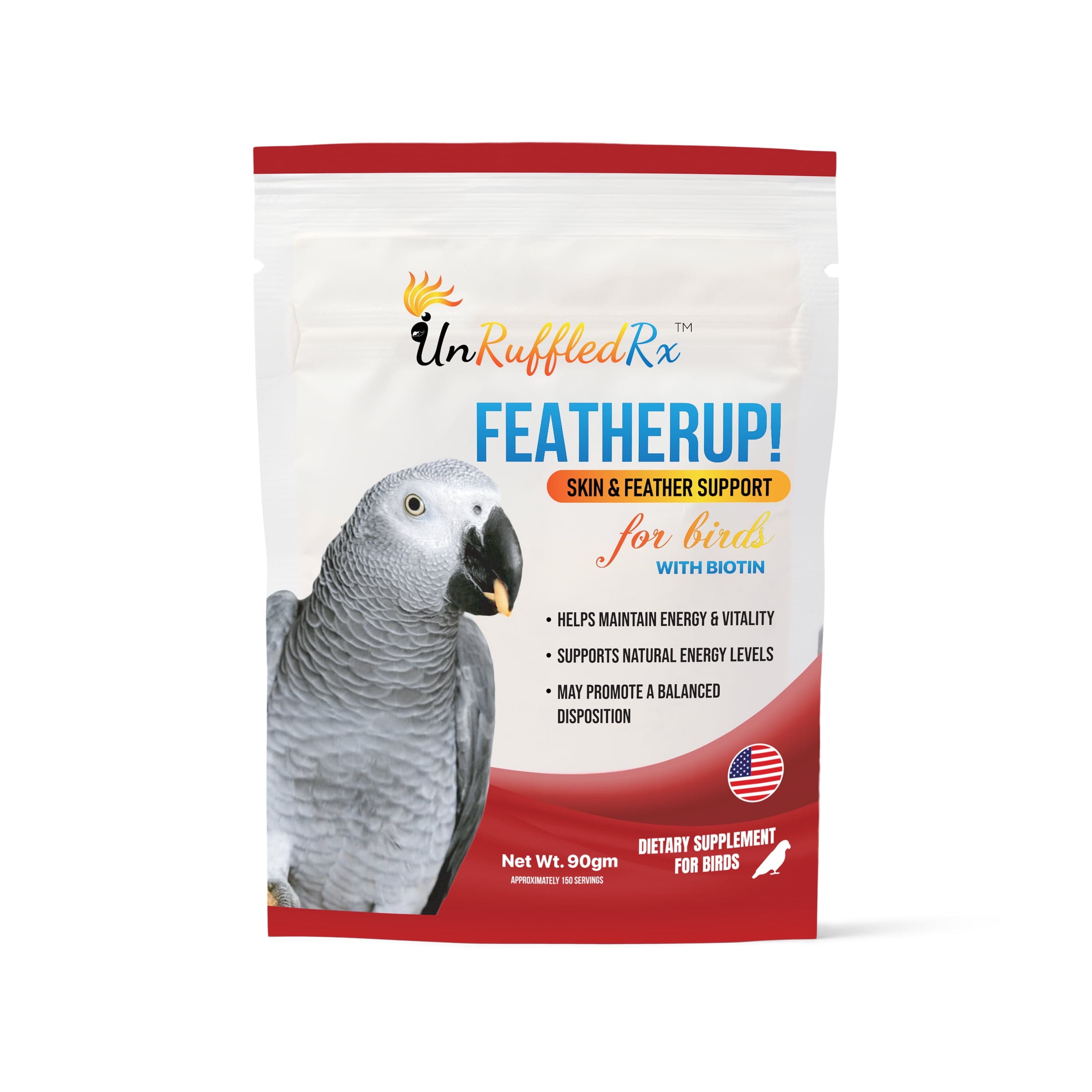UnRuffledRx FeatherUp! Feather Growth Supplements for Parrots, 90 gm ...