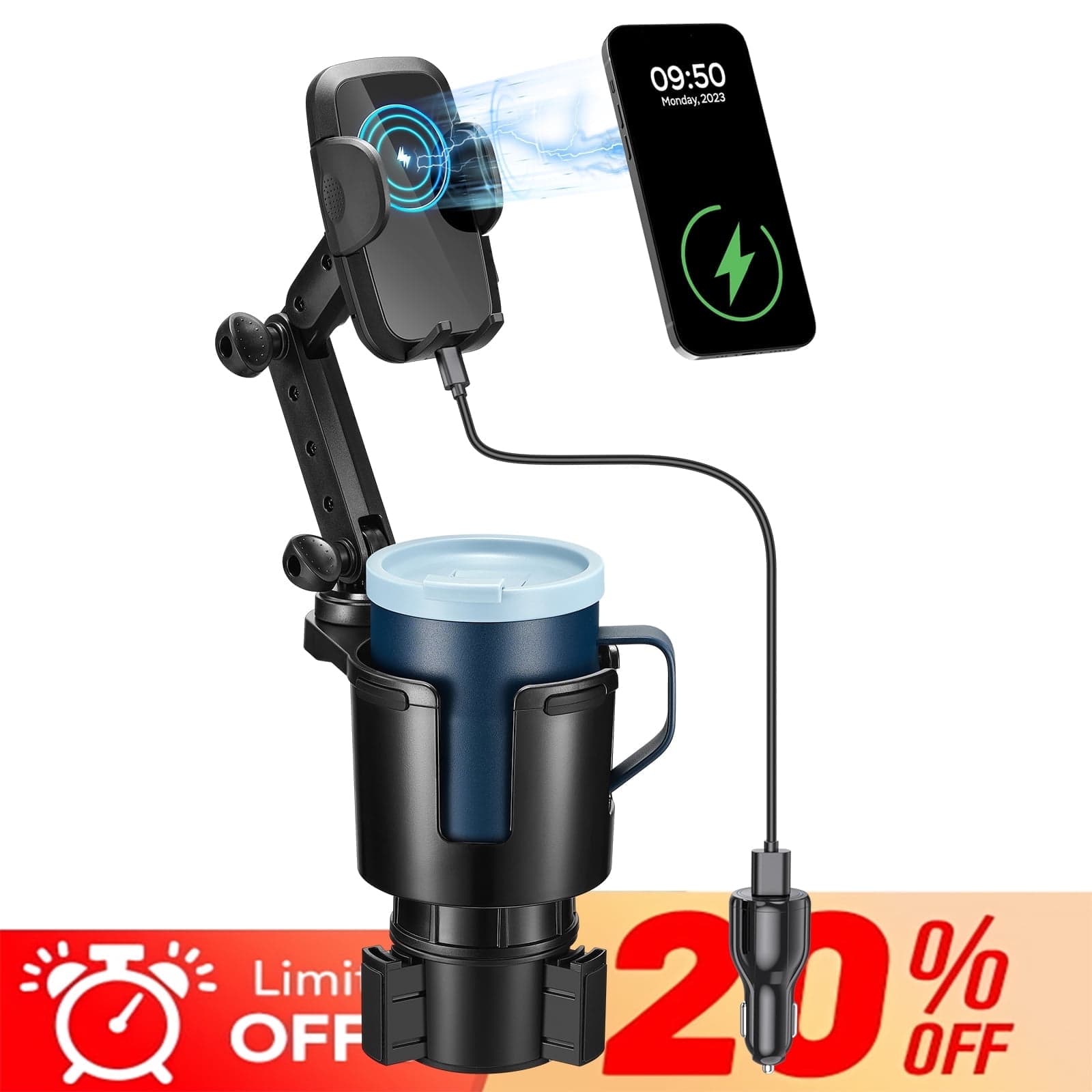 SPEEDWOW 3-in-1 Car Wireless Charger Cup Holder, 15W Fast Charge & 360 ...