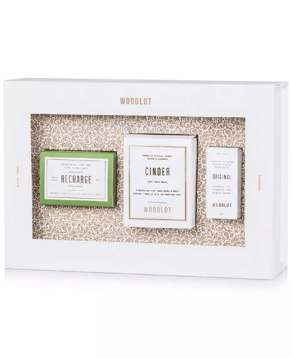 WOODLOT 3-Pc. Essentials Gift Set Recharge Soap Bar Cinder Candle ...