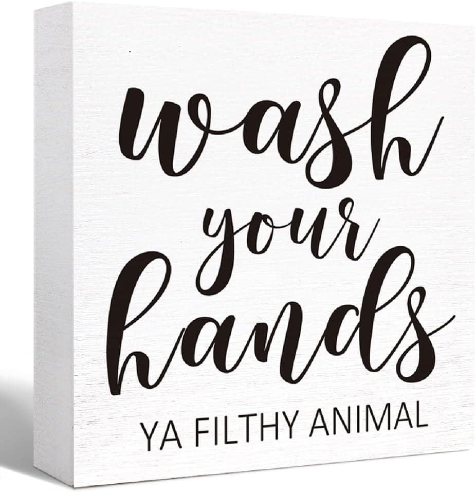 Wash Your Hands Ya Filthy Animal Wood Block Sign for Bathroom Shelf ...
