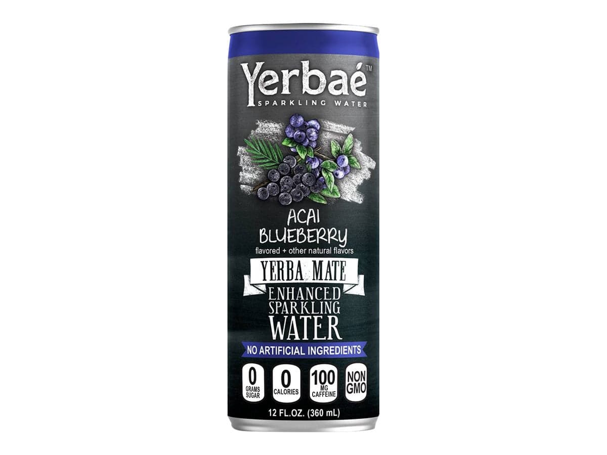 Yerba Mate Sparkling Water, Acai Blueberry, 12.2 fl.oz, Pack of 12, 100 ...