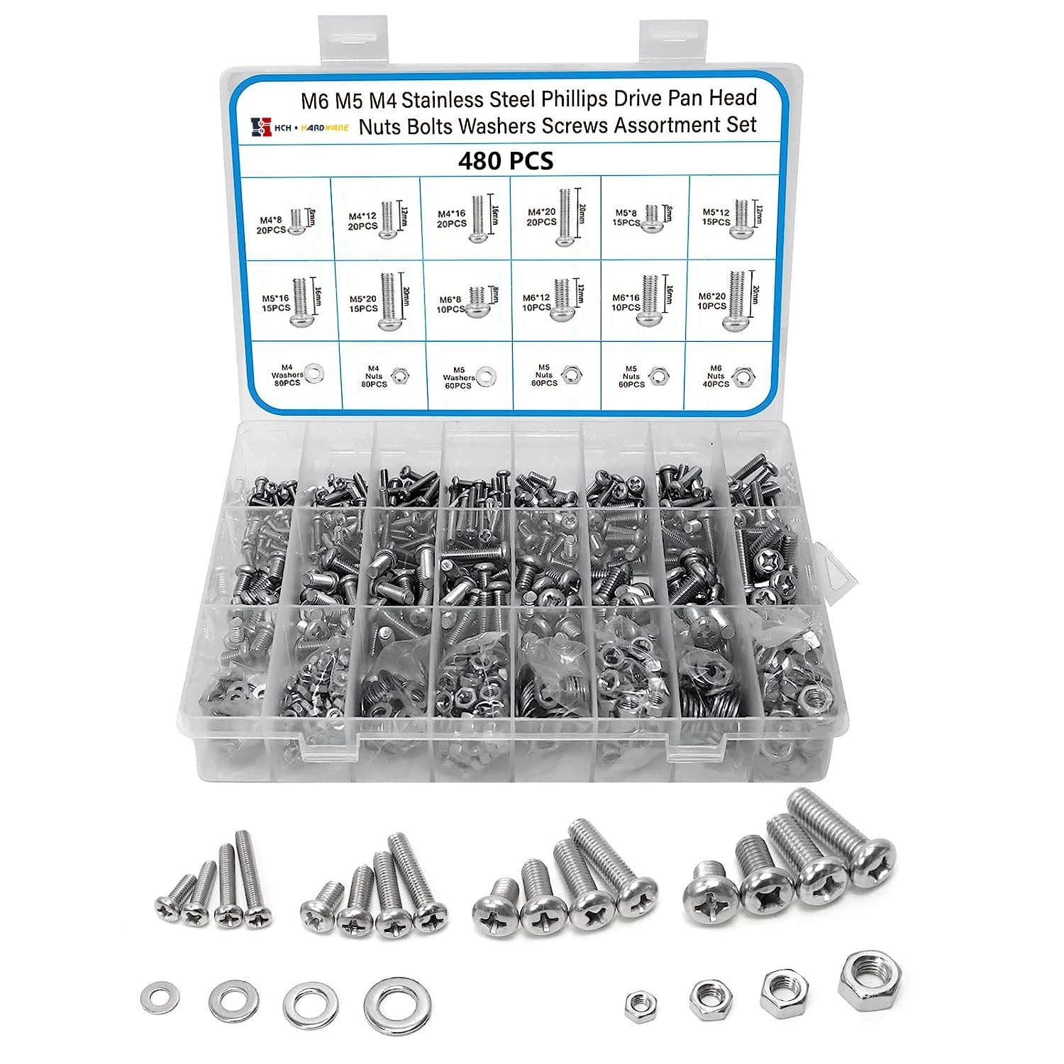 Hch Hardware 540-Piece Stainless Steel Hex Socket Button Head Cap Bolts ...