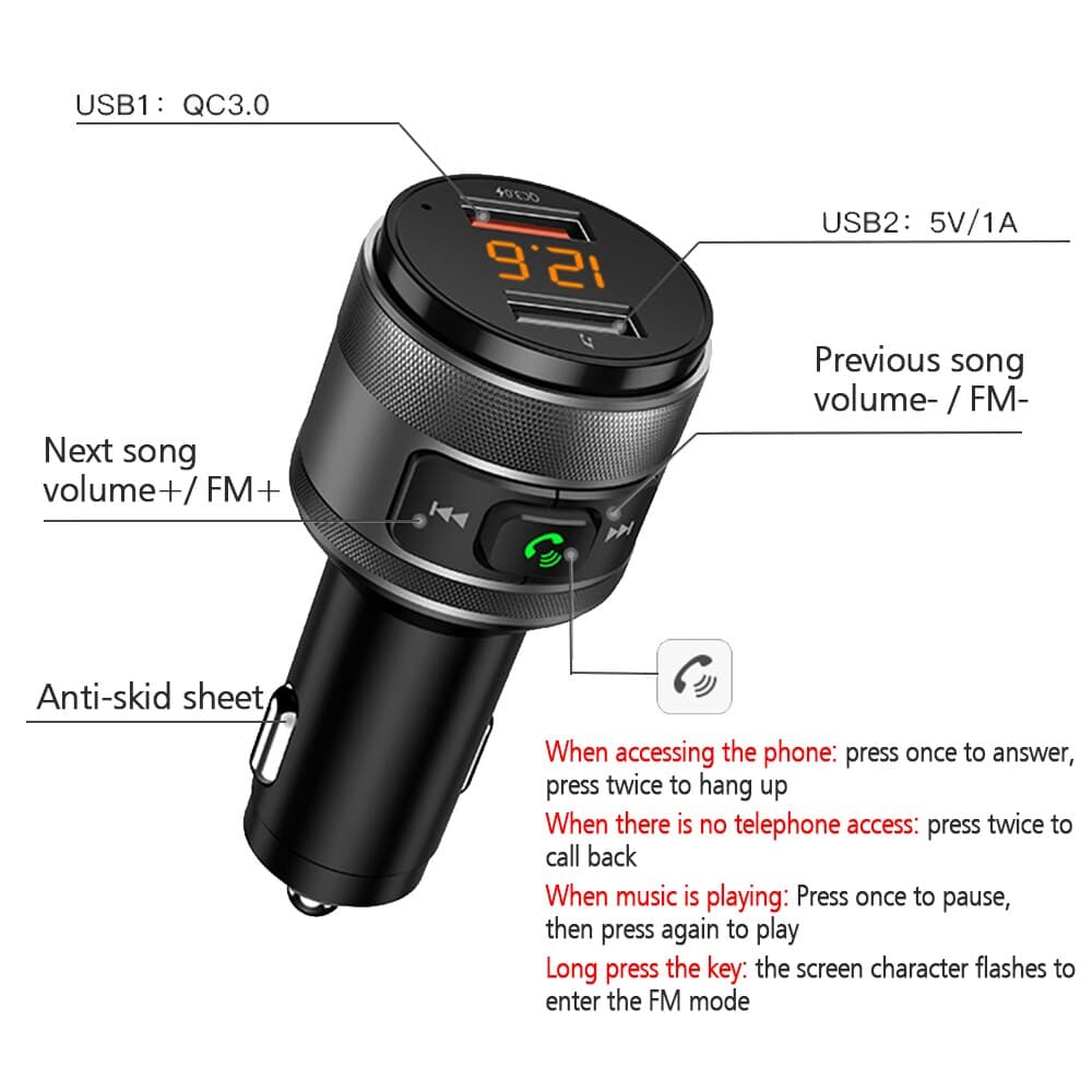 C57 Car Fm Transmitter Bluetooth 4.2 Car Charger Q... – Grandado