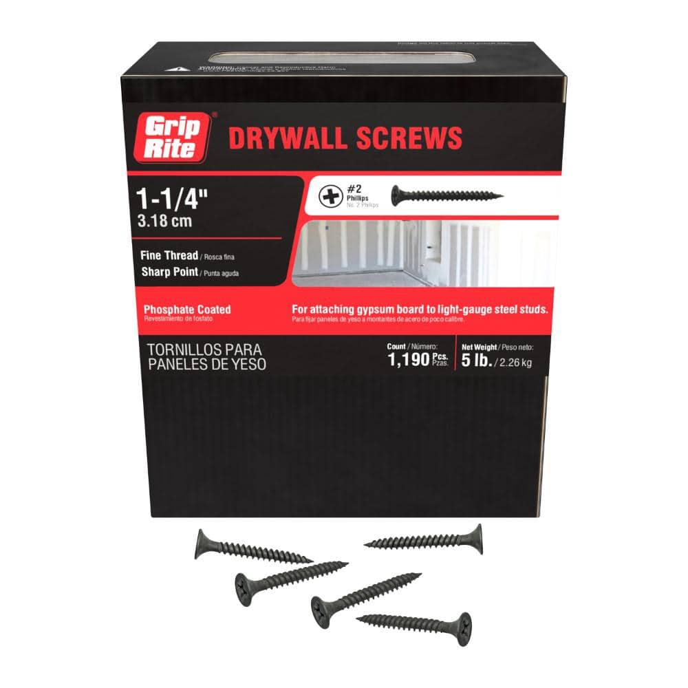 Grip-Rite #6 x 1-1/4 in. #2 Phillips Bugle Head Fine Thread Drywall ...