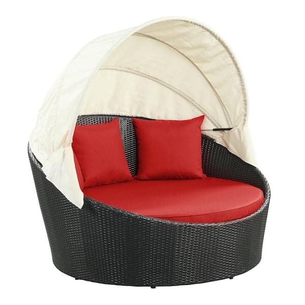 MODWAY Siesta Wicker Rattan Outdoor Patio Canopy Day Bed with Cushions ...