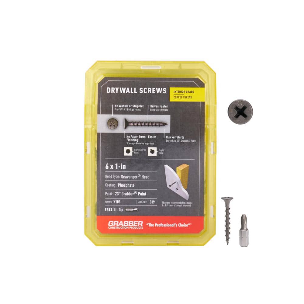 Grabber #6 x 1 in. Phillips Scavenger Head Coarse Thread Drywall Screws ...