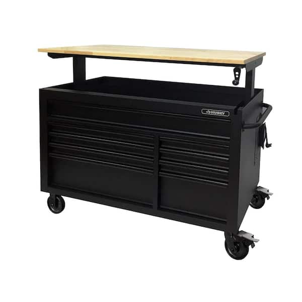 Husky 52 in. W x 25 in. D Heavy Duty 9-Drawer Mobile Workbench Cabinet ...