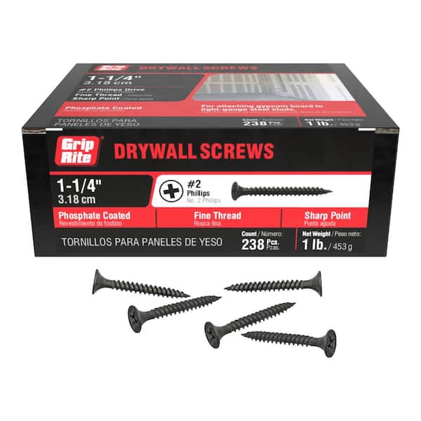 Grip-Rite #6 x 1-1/4 in. #2 Phillips Bugle Head Fine Thread Drywall ...