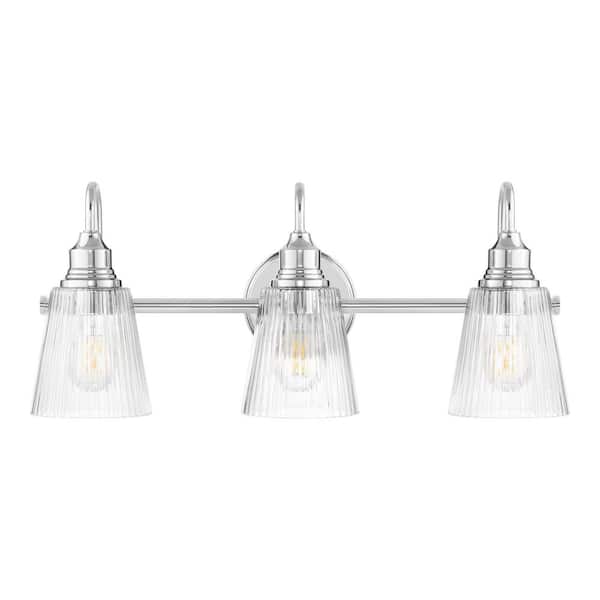 Hampton Bay 21 in. 3-Light Chrome Vanity Light with Clear Reeded Glass ...