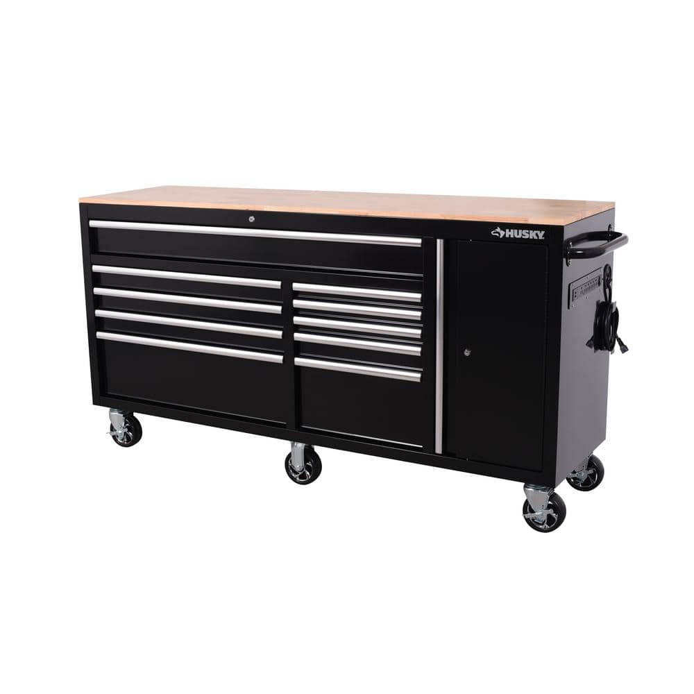 Husky Standard Duty 72 in. W x 20 in. D 10-Drawer Gloss Black Mobile ...