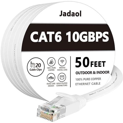 Ethernet Cable 10M CAT 6 Flat in White with Cable Clips, Jadaol ...
