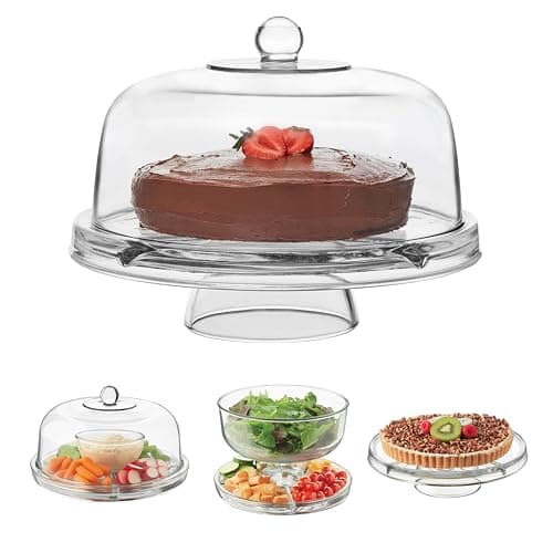 Libbey Selene Tall Multi-function Glass Cake Stand with Dome, Versatile ...
