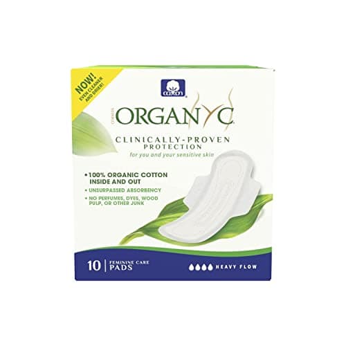Organyc 100% Certified Organic Cotton Feminine Pads, Heavy Flow, 10 ...