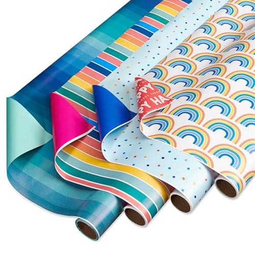 Happy Birthday Wrapping Paper, Rainbow Colors Gift Wrap Sheets, Vintage ...