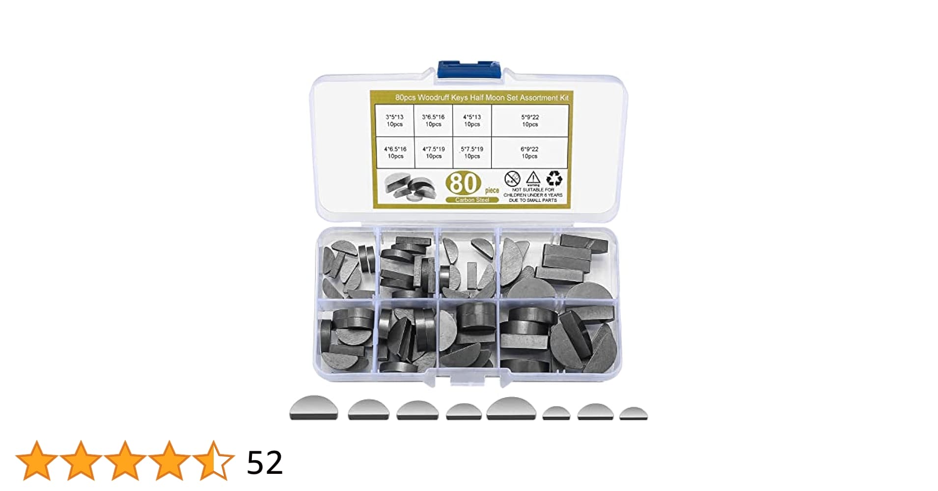 Woodruff Key Assortment Kit, 80pcs Metric Woodruff Keys, Half