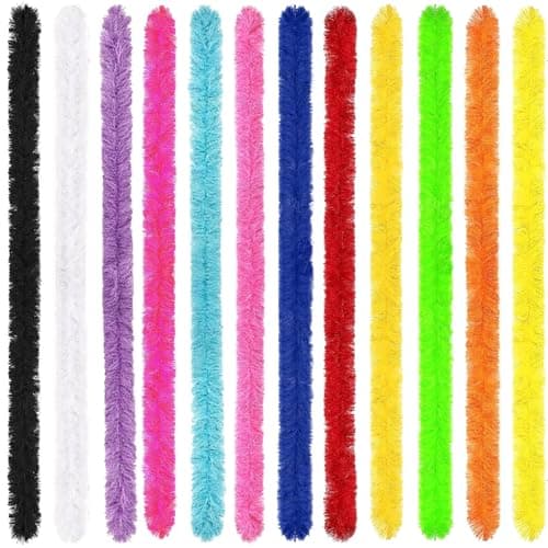 6' - 72" Rainbow Feather Boa with Silver Tinsel