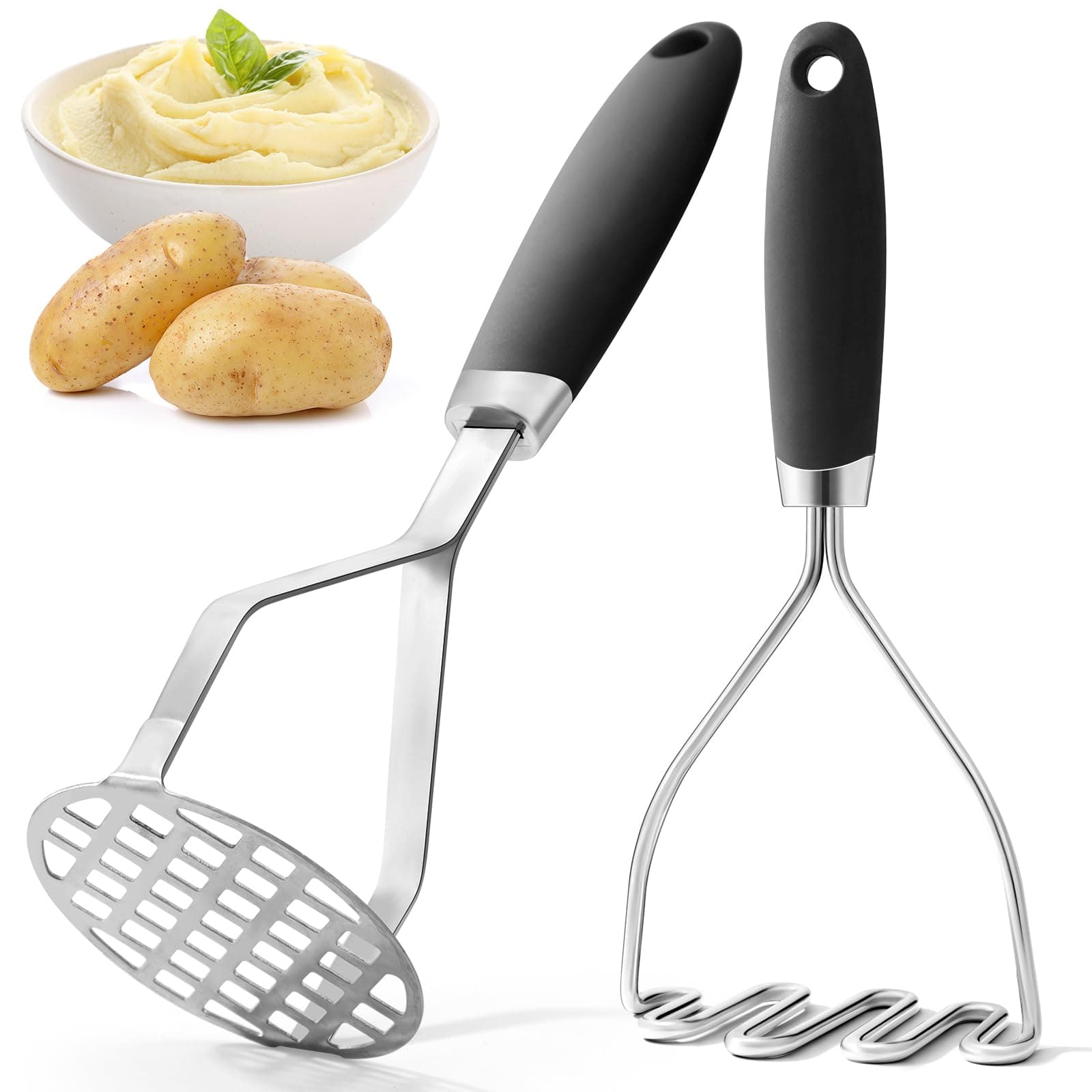 Bean Masher 2-Pack Stainless Steel Potato Mashers - Wavy & Ricer Styles ...