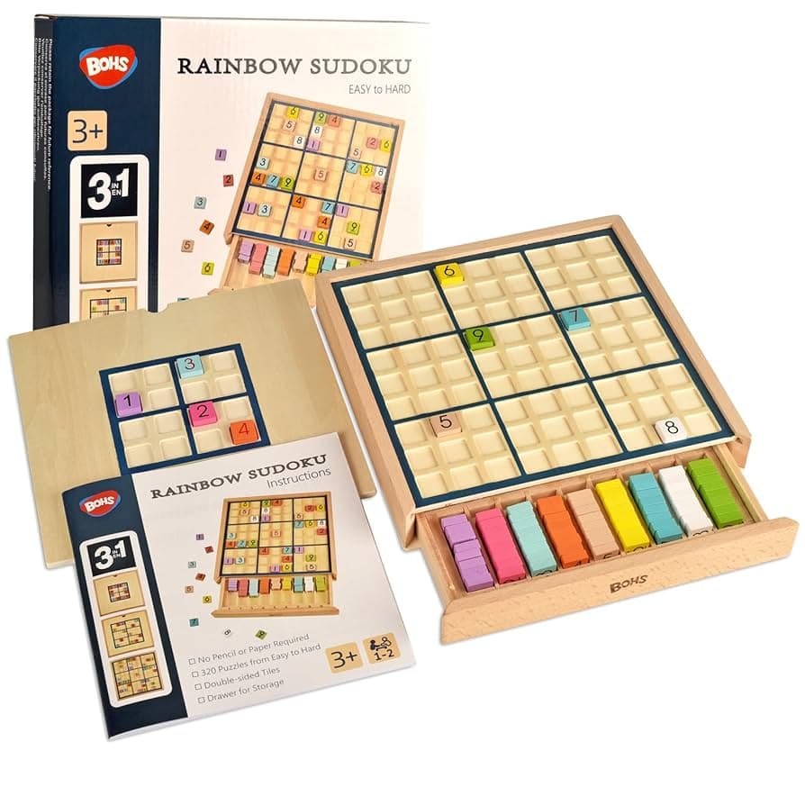 Amazon.com: BOHS Wooden Rainbow Sudoku Puzzle - 3 in 1 Easy to ...