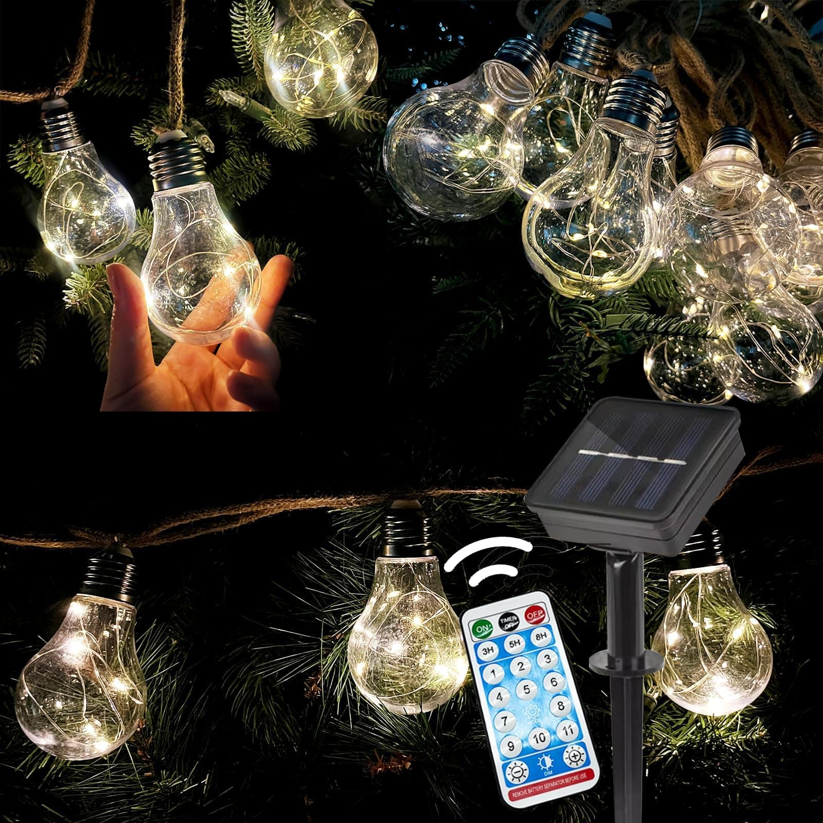 Solar Outdoor String Lights, 20Ft Vintage Rope Hemp Solar Patio Lights ...