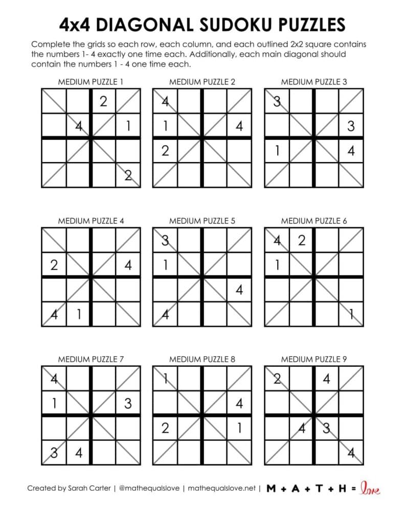 4x4 Diagonal Sudoku Puzzles | Math = Love
