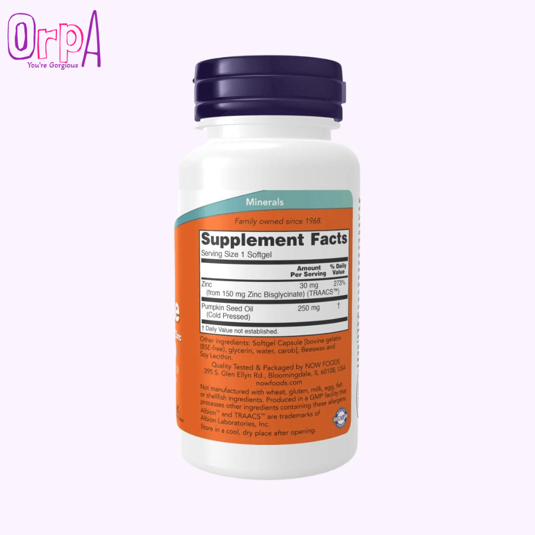 NOW Foods Zinc Glycinate - 120 Softgels - Orpa