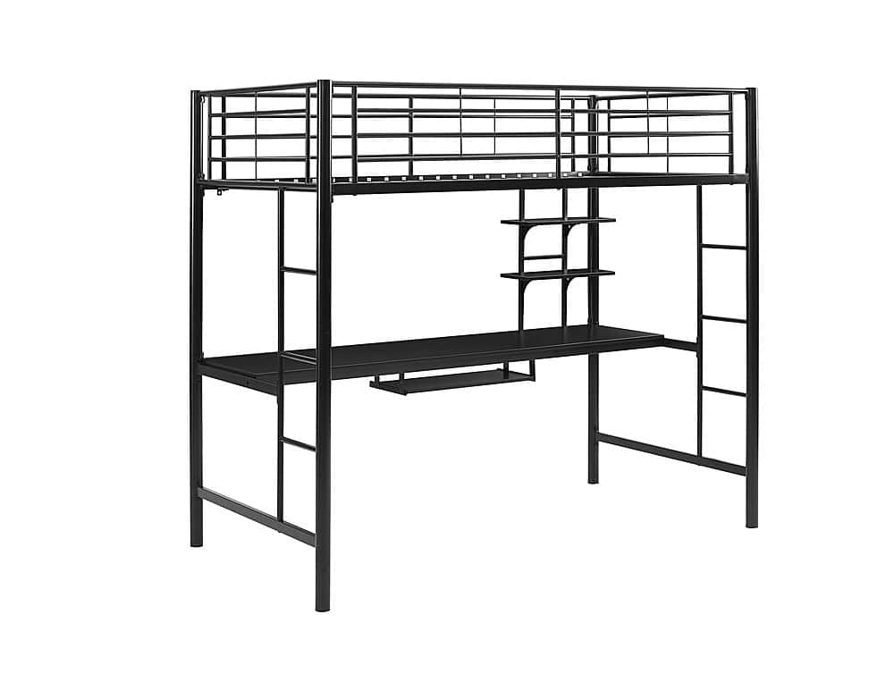 Walker Edison – Premium Metal Full Size Loft Bed with Wood Workstation ...
