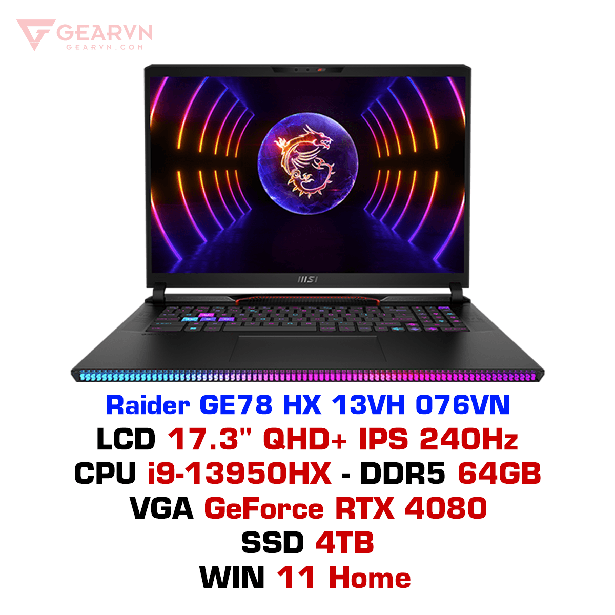MSI Raider GE78 HX 13VI-079US Gaming Laptop Intel Core