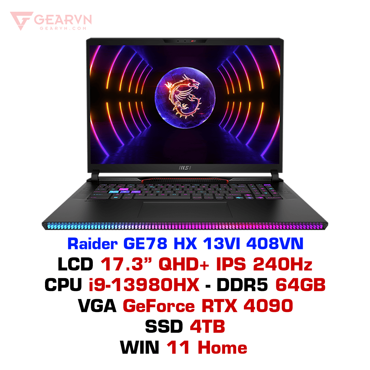 Laptop gaming MSI Raider GE78 HX 13VI 408VN chính hãng – GEARVN.COM