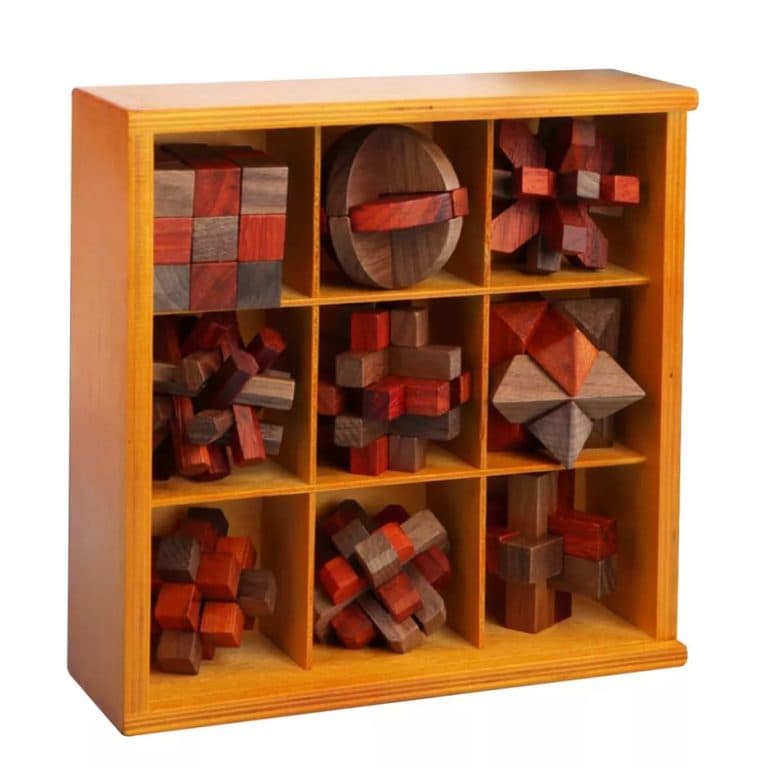 9 Wooden Brain Teaser Set With Interlocking Puzzles