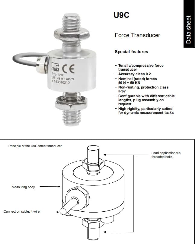 HBM U9C Force Transducer - Analog Pressure Sensor, IP67 Protection ...