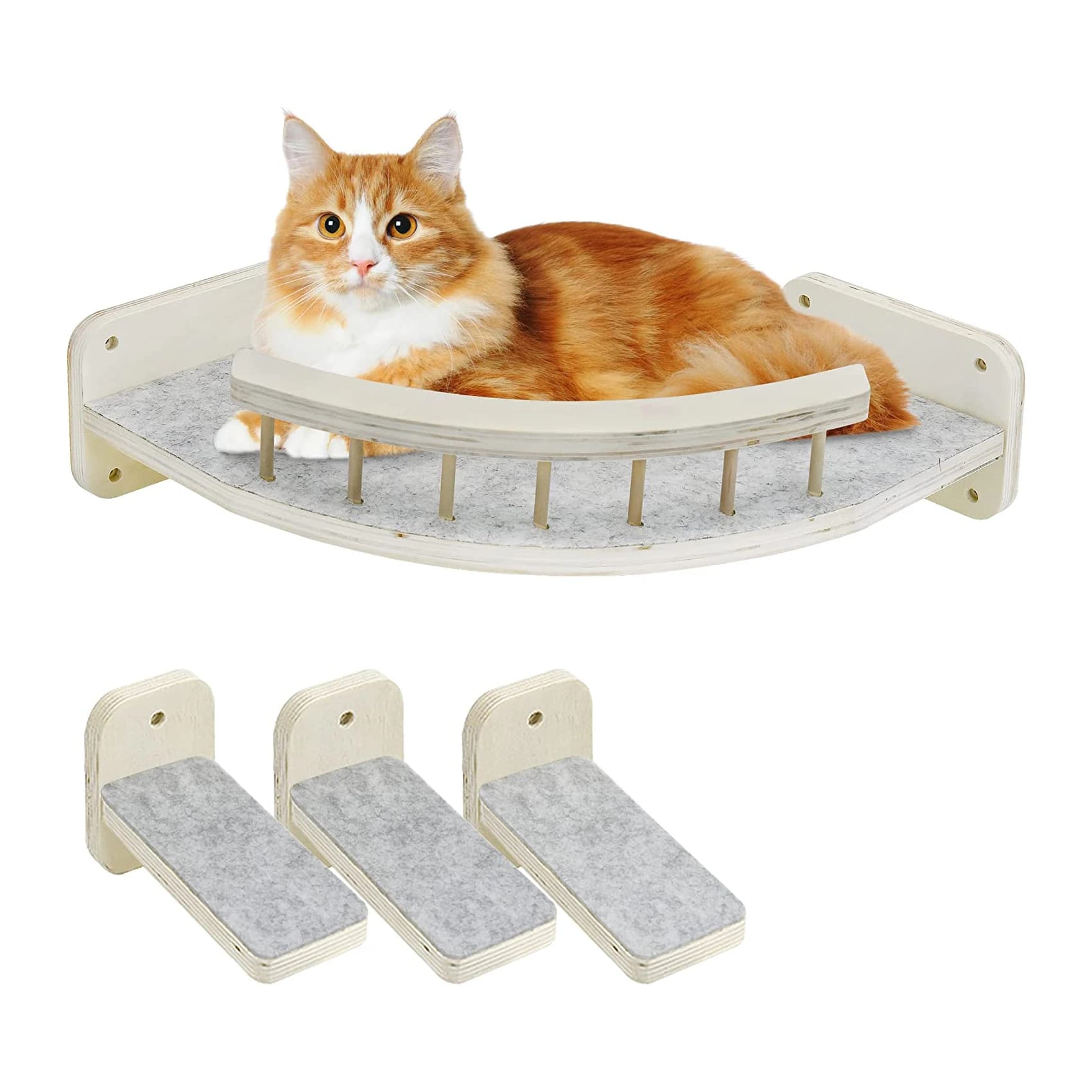 Modern Cat Hammock Wall Wooden Shelves Mounted Climb Track And Perches ...