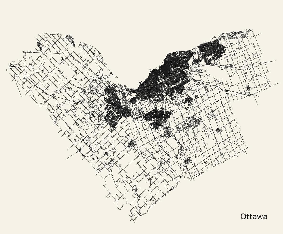 City road map of Ottawa, Ontario, Canada data from Openstreetmap ...