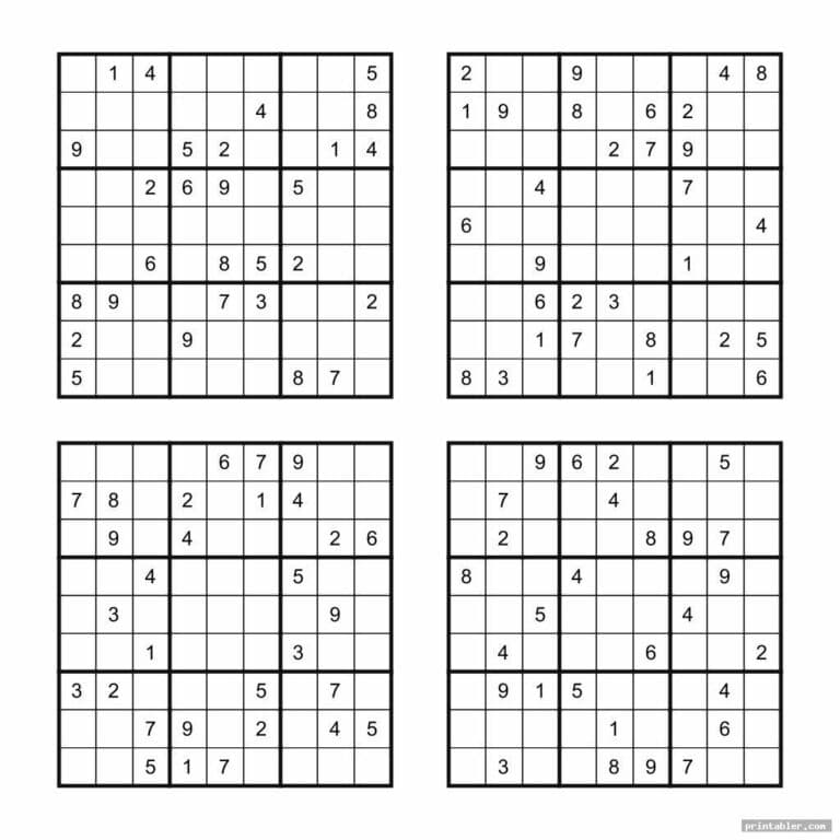 Printable Sudoku Puzzles 4 Per Page: Enhance Your Puzzle-solving Skills ...